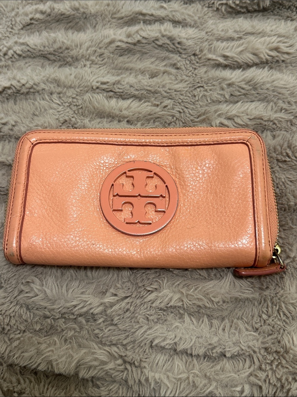 Preloved Tory Burch Coral Zip-Around Logo Wallet